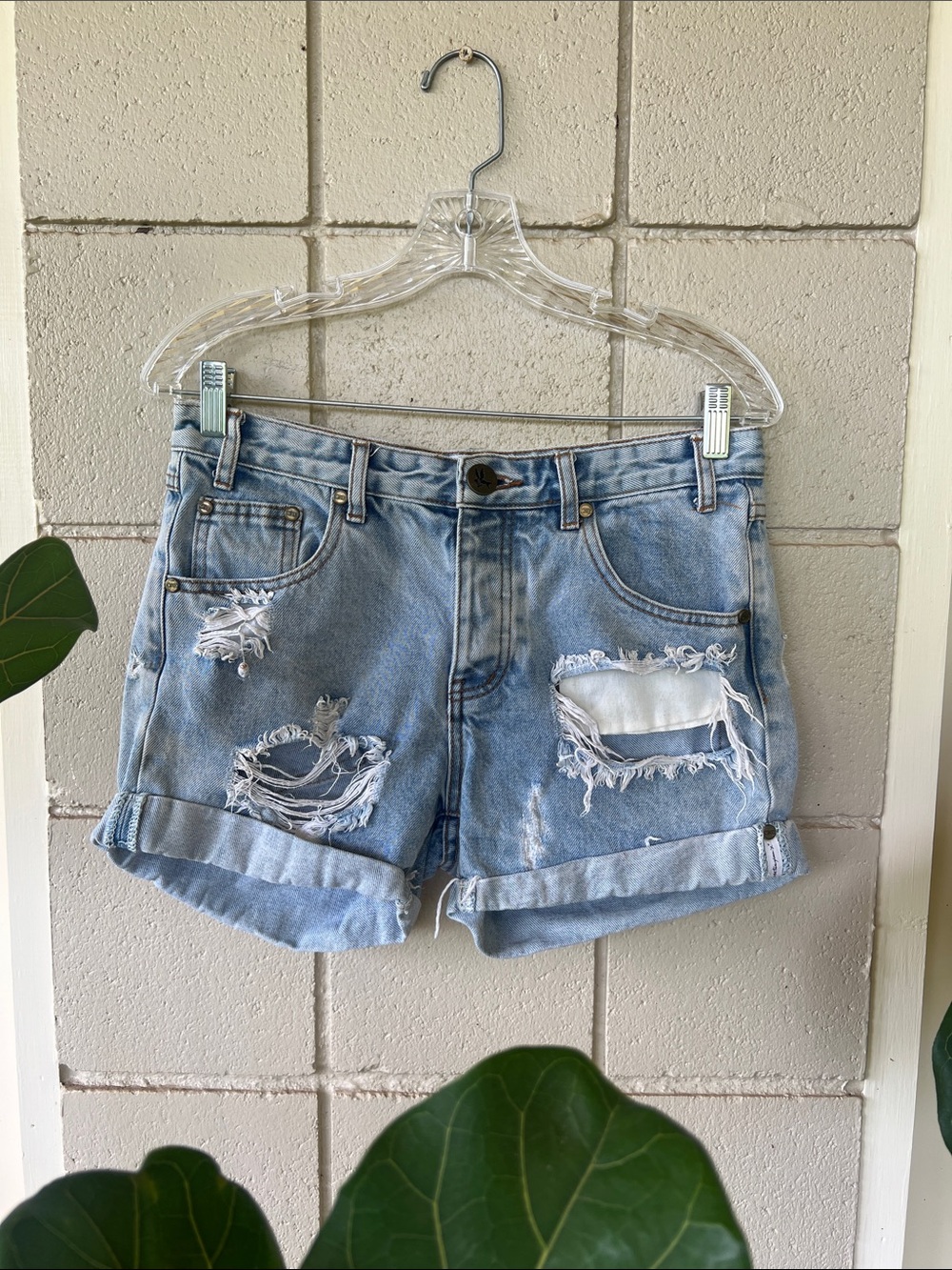 One Teaspoon Light Blue Distressed Denim Shorts